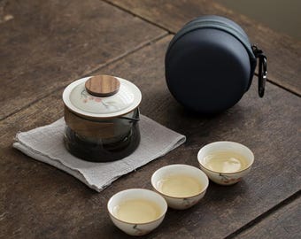 Traveling Tea Set – Underglaze Porcelain Gongfu Style with Portable Case, Compact for Travel & Office