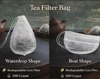 Biodegradable Corn Fiber Tea Filter Bags, Water Drop Shape, 100 Count