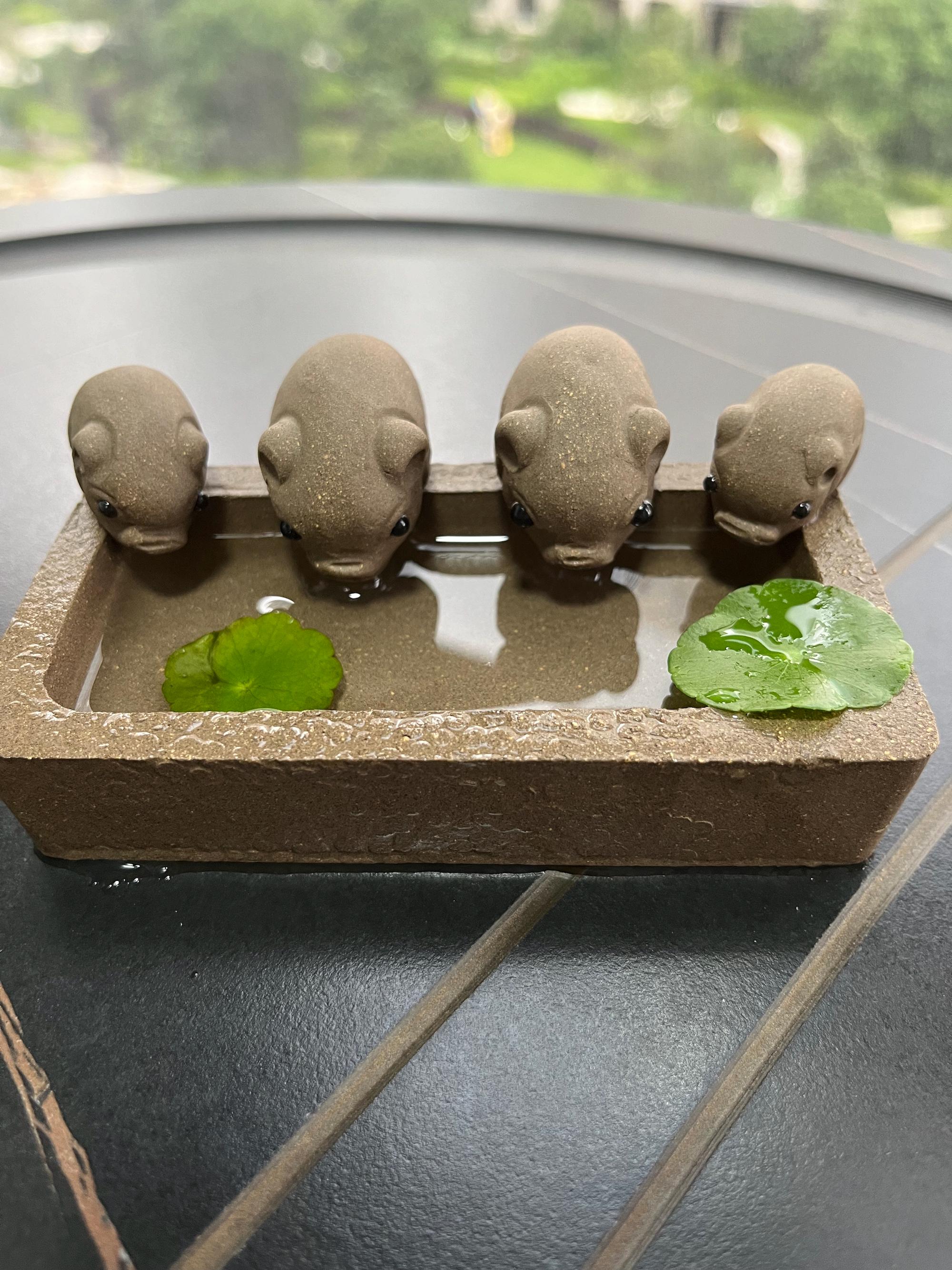 Yixing Clay Tea Pet Ornament, Pig-Trough Artware, Handcrafted Gift, Tea Tray & Teaware Sculpture, Study Living Room Office Handicraft