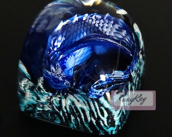 Tecla de resina artesanal pintada a mano de Azure Dragon