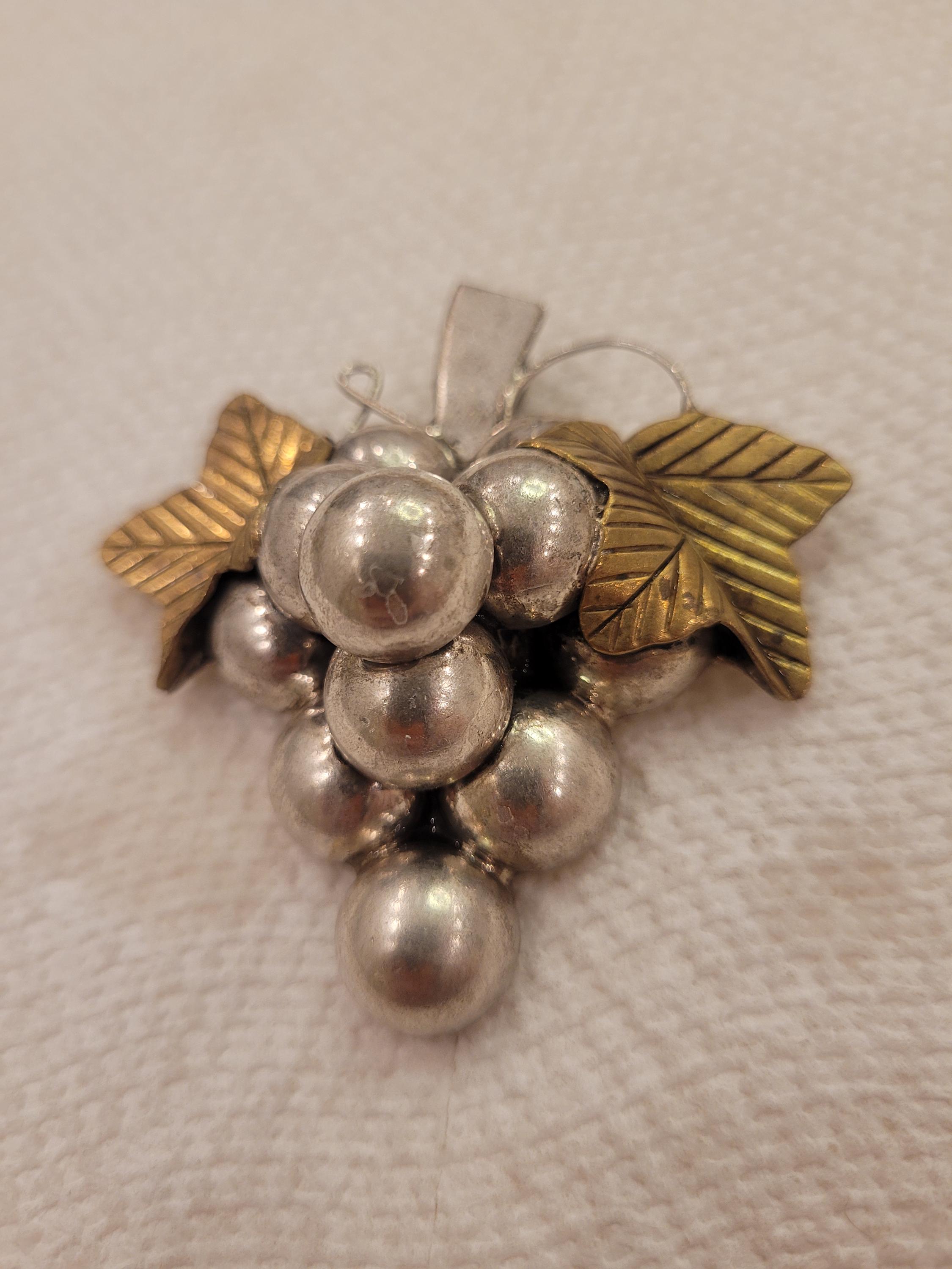 vintage taxco mexico sterling silver grape brooch