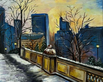 Winter City Landscape Painting