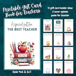 Carte-cadeau imprimable pour enseignants | Cadeau de fin d'année pour professeur | Livre avec porte-cartes-cadeau pour enseignants | Cadeau de remerciement pour professeur de bricolage