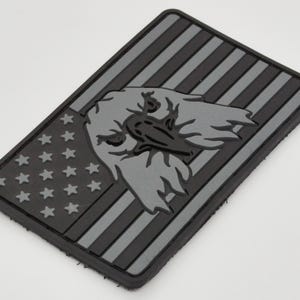 Peut inclure: Un patch brodé gris et noir représentant une tête d'aigle sur fond de drapeau américain.