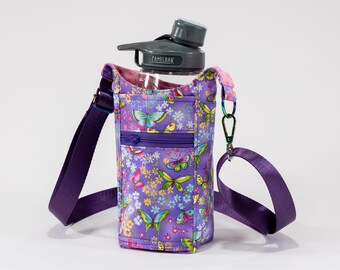 H2O 2GO - Water Bottle Sling Bag - H2GO Butterflies Purple/Bright Pink