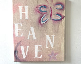 HEAVEN Abstraktes Acryl und Ölpastell Originalgemälde auf unbearbeiteter Leinwand