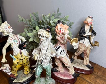 Vintage Big Top Circus Musical Clown Figurines: Ceramic Instrumental Ensemble Decorative Collection