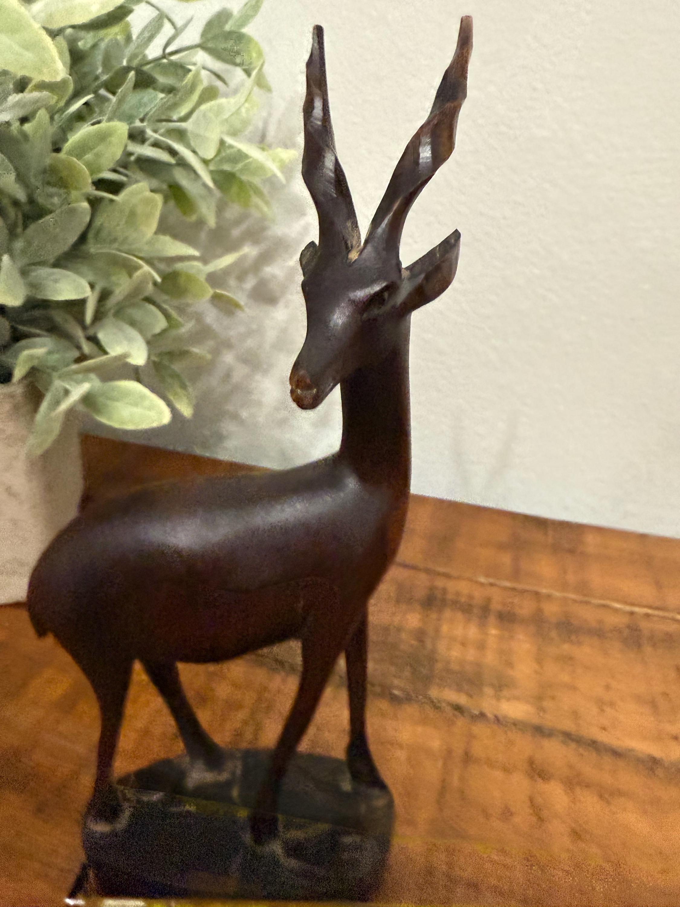 Vintage Hand-carved Wooden Antelope Sculpture: Mid-century African