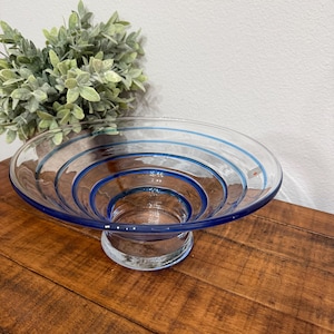 Centro de mesa de vidrio soplado a mano Blenko, plato decorativo de arte italiano, estilo vintage de los años 70, mediados de siglo.