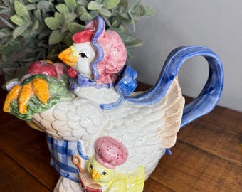 Vintage 1990s Fitz and Floyd Mother Hen Teapot - Charming Ceramic Kitchen Decor for Tea Parties