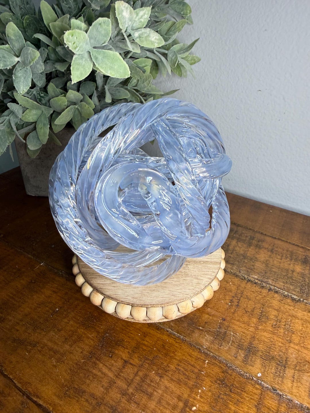 Art Glass Twisted Orb Infinity Knot Sculpture Figurine Iridescent Home