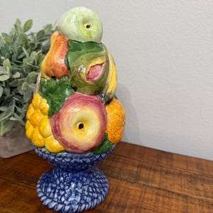 Vintage Italian Handmade Artisanal Ceramic Fruit Topiary from Bassano, 11.5 Inches Tall, Unique Home Decor