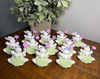 Easter Bunny Napkin Rings Set of 12 - Spring Holiday Table Decor Holders for Dining Party
