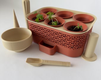TERRAN |  3D Printed Indoor Herb Garden Kit: Self-Watering Planter with Tools