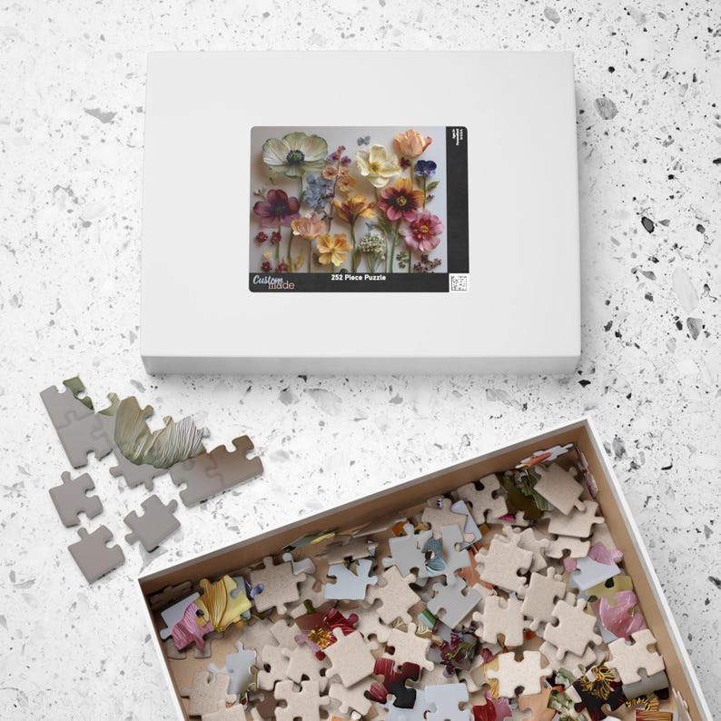 Flower Jigsaw Puzzle, Nature Inspired Art, Vibrant Glossy Finish, Eco-Friendly Game image 3