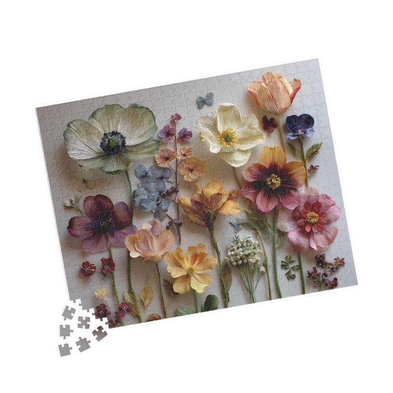 Flower Jigsaw Puzzle, Nature Inspired Art, Vibrant Glossy Finish, Eco-Friendly Game image 2