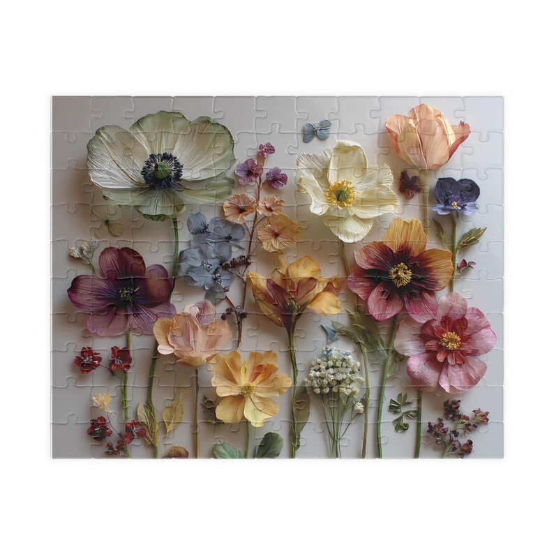 Flower Jigsaw Puzzle, Nature Inspired Art, Vibrant Glossy Finish, Eco-Friendly Game image 1