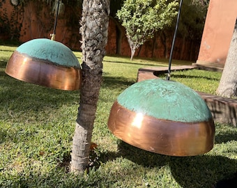 Lampada a sospensione in rame patinato verde, lampada a sospensione per isola da cucina in stile fattoria in rame verderame, lampada a sospensione in stile fattoria in rame ossidato