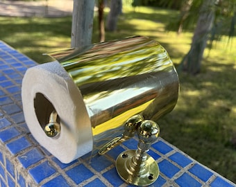 Solid Brass Toilet Paper Holder – Handcrafted Powder Room Roll Holder, Bathroom Accessories, toilet paper holder, Brass accessory