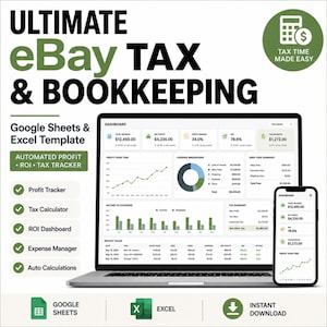 eBay Reseller Spreadsheet | eBay Bookkeeping Tracker Google Sheets Excel | Reseller Profit ROI Tax Inventory Dashboard Digital Download