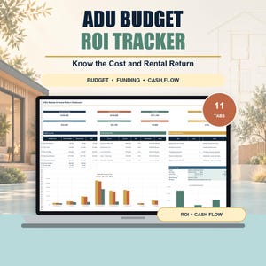 Foglio di calcolo per il budget delle unità abitative accessorie (ADU), strumento di monitoraggio dei costi delle unità abitative accessorie, calcolatore del ROI degli affitti, confronto delle offerte dei contraenti, modello Excel
