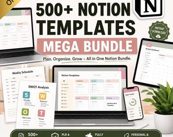 Pacchetto di modelli Notion: oltre 500 modelli modificabili per la pianificazione aziendale e dei contenuti (download digitale PLR/MRR)
