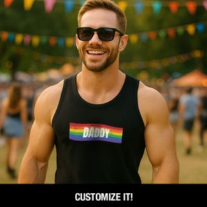 Personalized Rainbow Pride Tank Top, Customized Unisex Cotton Sleeveless Shirt, LGBTQ+ Apparel, Summer Pride Celebration Wear