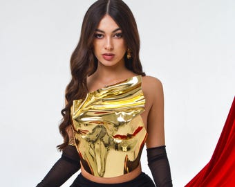 Gold Armor Custom Corset Bustier Top, Outfit for photoshoot, Golden Plastic Corset, Rave outfit, Metal Corset Armour, Women's Armor