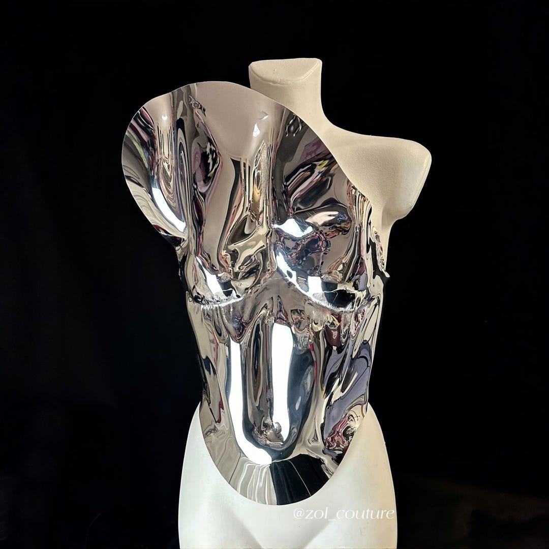 Mirror Silver Armor Corset, Top Rave Outfit, Bustier Top, Metal