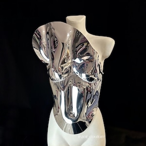 Mirror silver Armor Corset, Top Rave Outfit, Bustier Top, Metal corset, Steampunk Futuristic , Corset Belt, Armor burning man, Prom dress