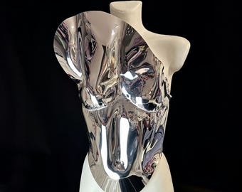 Mirror silver Armor Corset, Top Rave Outfit, Bustier Top, Metal corset, Steampunk Futuristic , Corset Belt, Armor burning man, Prom dress