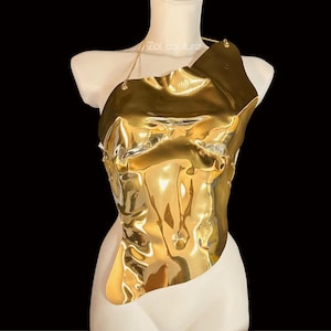 Sculptural Bust Plate gold, Chest Plate , Matal Bust Armor , Front Plate Corset , Statement armor top , Burning man Outfit , Mirror Top