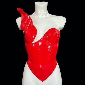 Red Armor Bustier Corset Top, Goddess Plastic Corset,  Armor top, Metallic top, Festival Bustier, Luxury Metallic Corset, Women&#39;s Armor