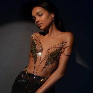 Molded Crystals Corset Rave Outfit, Crystal top, Rhinestone Top, Festival Outfit, Goddess Outfit, Armor top, Metallic top Metallic Bustier