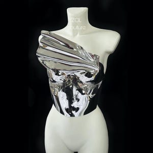 Silver Mirror Armor Corset Bustier, Goddess Plastic Corset, Festival Bustier, Holiday Party Top, Luxury Metallic Corset, Women&#39;s Armor