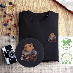 Capybara Dwarf T-Shirt | Funny Pixel Art Tee | 8-Bit Fantasy Gaming Shirt | Organic Cotton Unisex Gift for Gamers & Animal Lovers