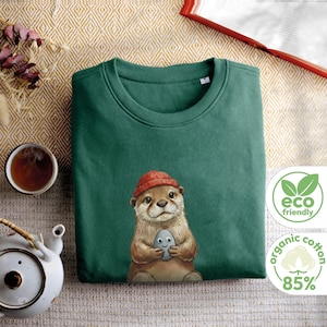 Maglione carino a forma di lontra | Abbigliamento Cottagecore | 85% cotone biologico sostenibile | 12 colori | XS-5XL
