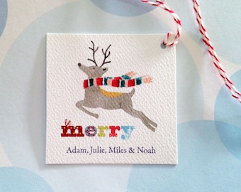 Christmas Gift Tags, Personalized Christmas Tags, Custom Holiday Tags, Reindeer Tags, Set of 20