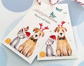 Personalized Christmas Gift Tags, Holiday Tags, Dog Tag, Cat Tag, Set of 20