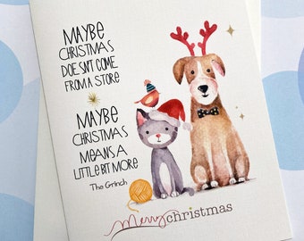 Children's Christmas Card, Cute Christmas Card, Dog and Cat Card