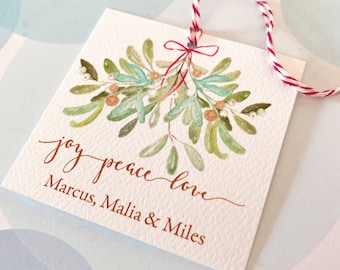 Christmas Gift Tags Personalized, Mistletoe, Holiday Tags, Gift Tags, Set of 20