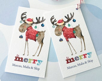 Christmas Gift Tags, Personalized Christmas Tags, Custom Holiday Tags, Reindeer Tags, Set of 20