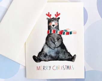 Funny Christmas Card, Bear Card, Cute Christmas Card
