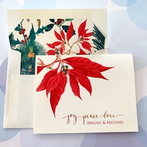Christmas Card, Holiday Card, Poinsettia Card, Personalized Card