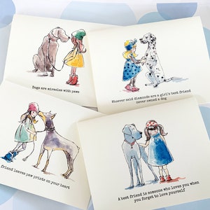 Greeting Cards, Note Cards, Stationery, Card Set, Dog and Girl Card, Set of 8
