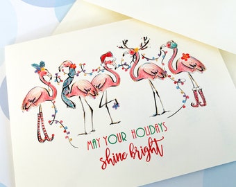 Flamingo Christmas Cards, Holiday Card, Funny Christmas Card