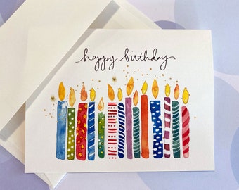 Birthday Card, Candle card, Watercolor