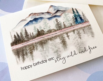 Personalized birthday card, Custom birthday card, Hiking card, stay wild and free