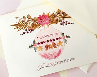 Personalized Christmas Card, Holiday Cards, Watercolor Card