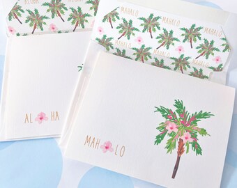 Hawaii Card, Mahalo card, Aloha card, Thank You card, Envelope Liners, Folded Note Cards